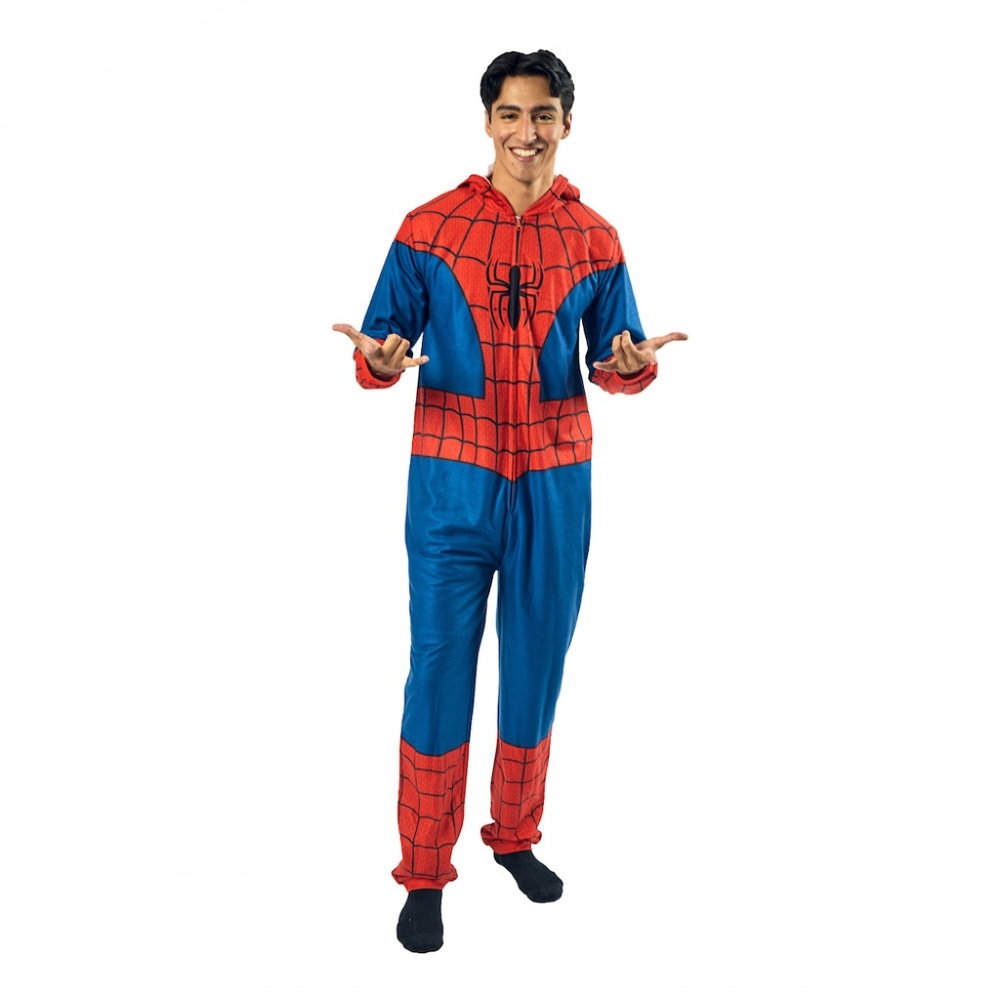 Men's Red & Blue Spider-Style Onesie Hoodie